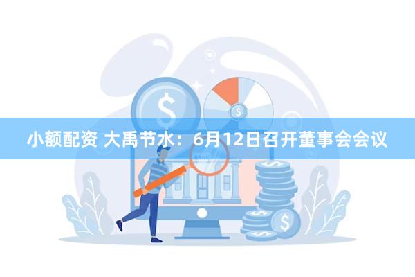 小额配资 大禹节水：6月12日召开董事会会议